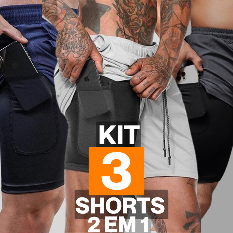 Kit 3 Shorts Masculino Dryfit Compressão