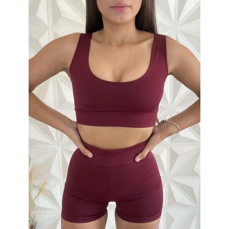 Conjunto Short Cintura Alta e Top Academia Sem Bojo